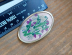 Victorian Large BROOCH with Embroidered Forget me not Flowers - 11.1g