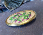 Victorian Large BROOCH with Embroidered Forget me not Flowers - 11.1g