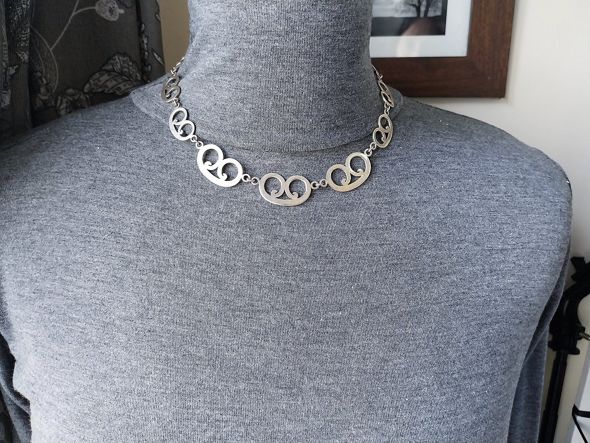 STERLING SILVER Celtic Link Chain Necklace - 16.5" Long - 25g