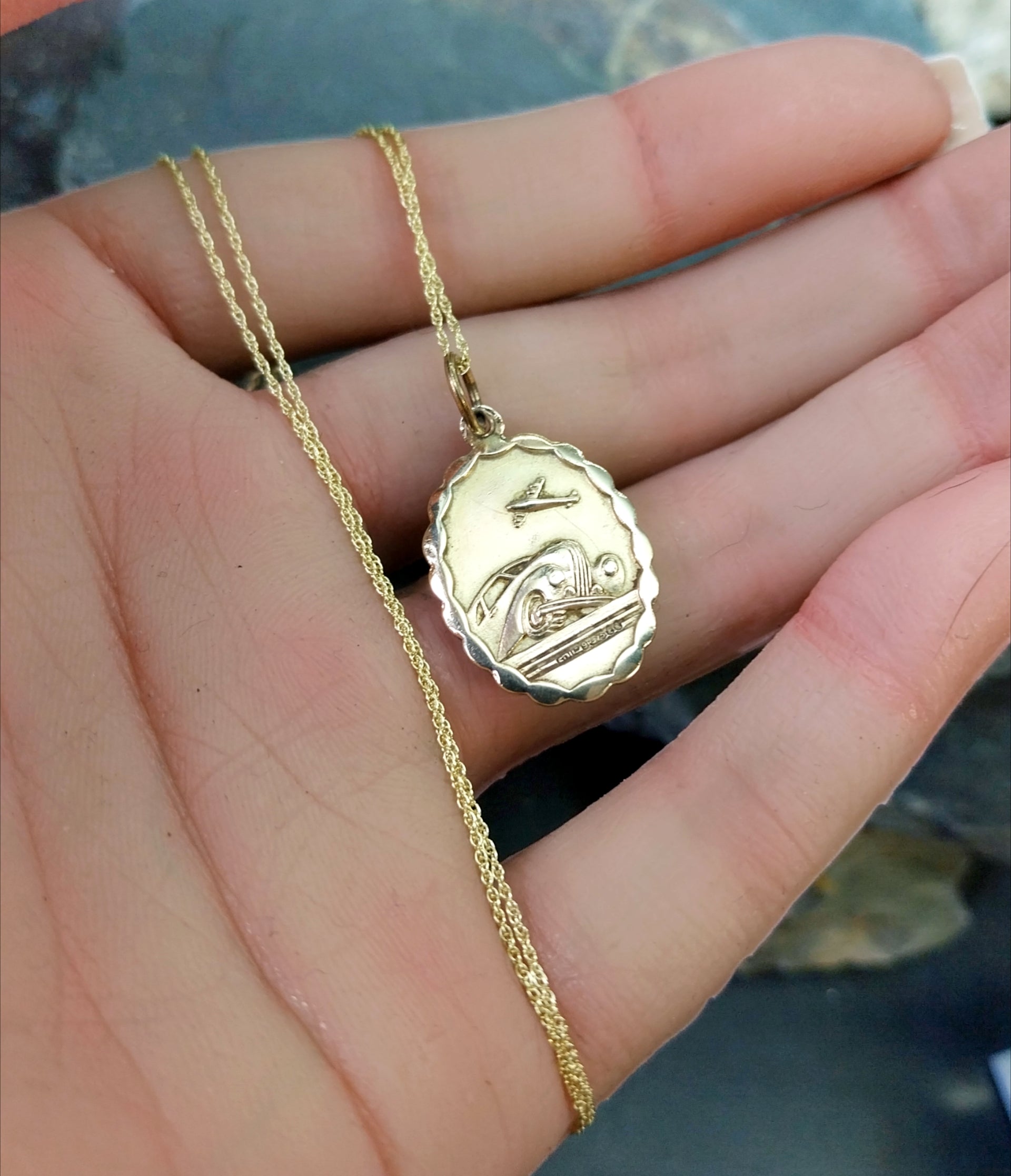 9ct Gold Georg Jensen St Christopher Necklace Pendant - Double Sided on 20" Chain - 4.8g