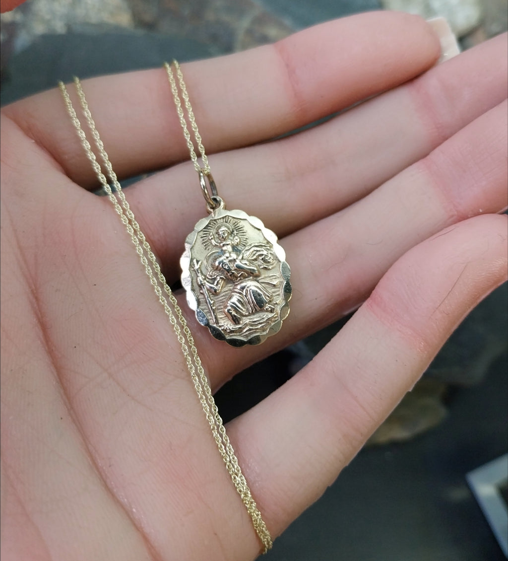 9ct Gold Georg Jensen St Christopher Necklace Pendant - Double Sided on 20" Chain - 4.8g