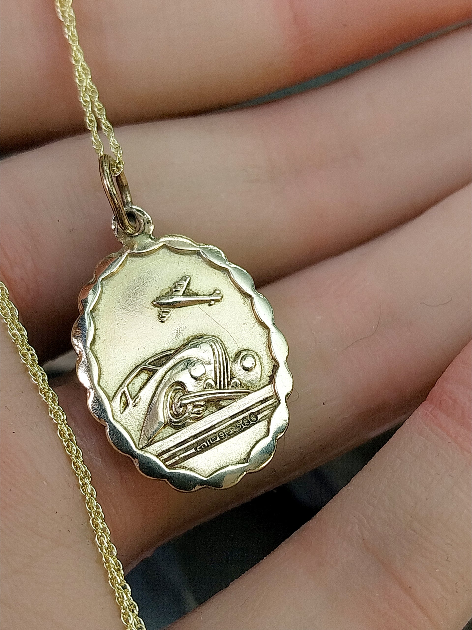 9ct Gold Georg Jensen St Christopher Necklace Pendant - Double Sided on 20" Chain - 4.8g