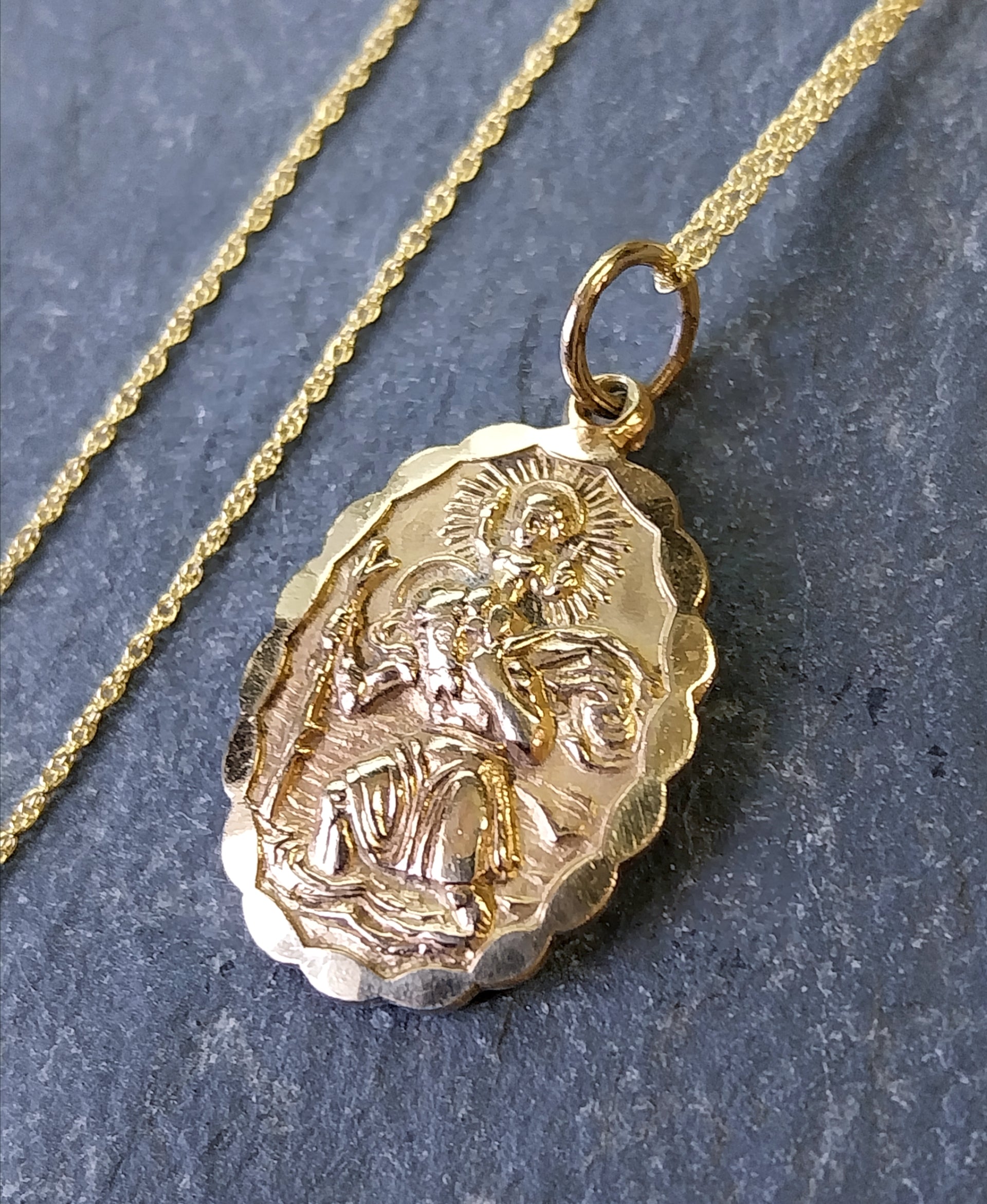 9ct Gold Georg Jensen St Christopher Necklace Pendant - Double Sided on 20" Chain - 4.8g