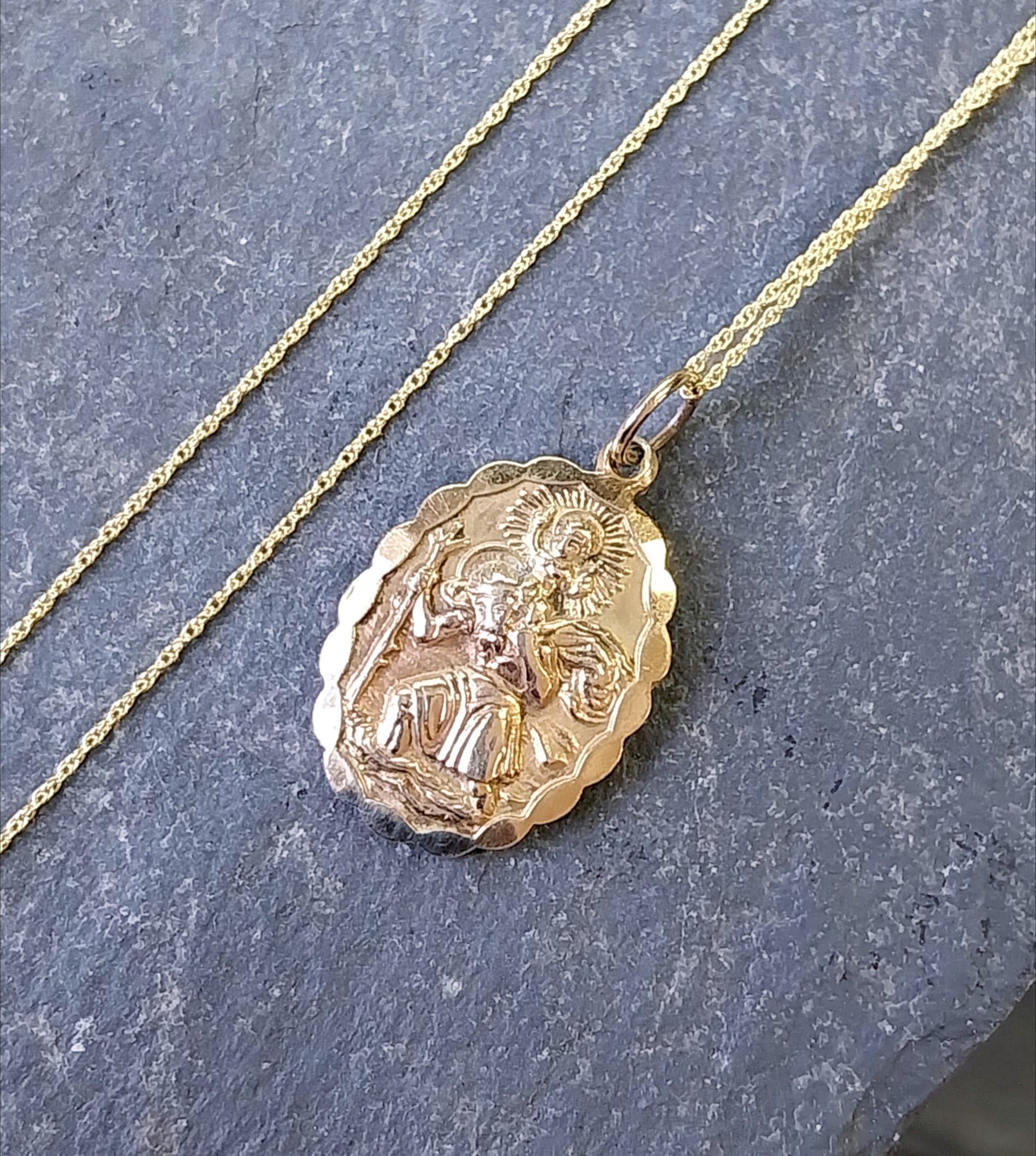 9ct Gold Georg Jensen St Christopher Necklace Pendant - Double Sided on 20" Chain - 4.8g