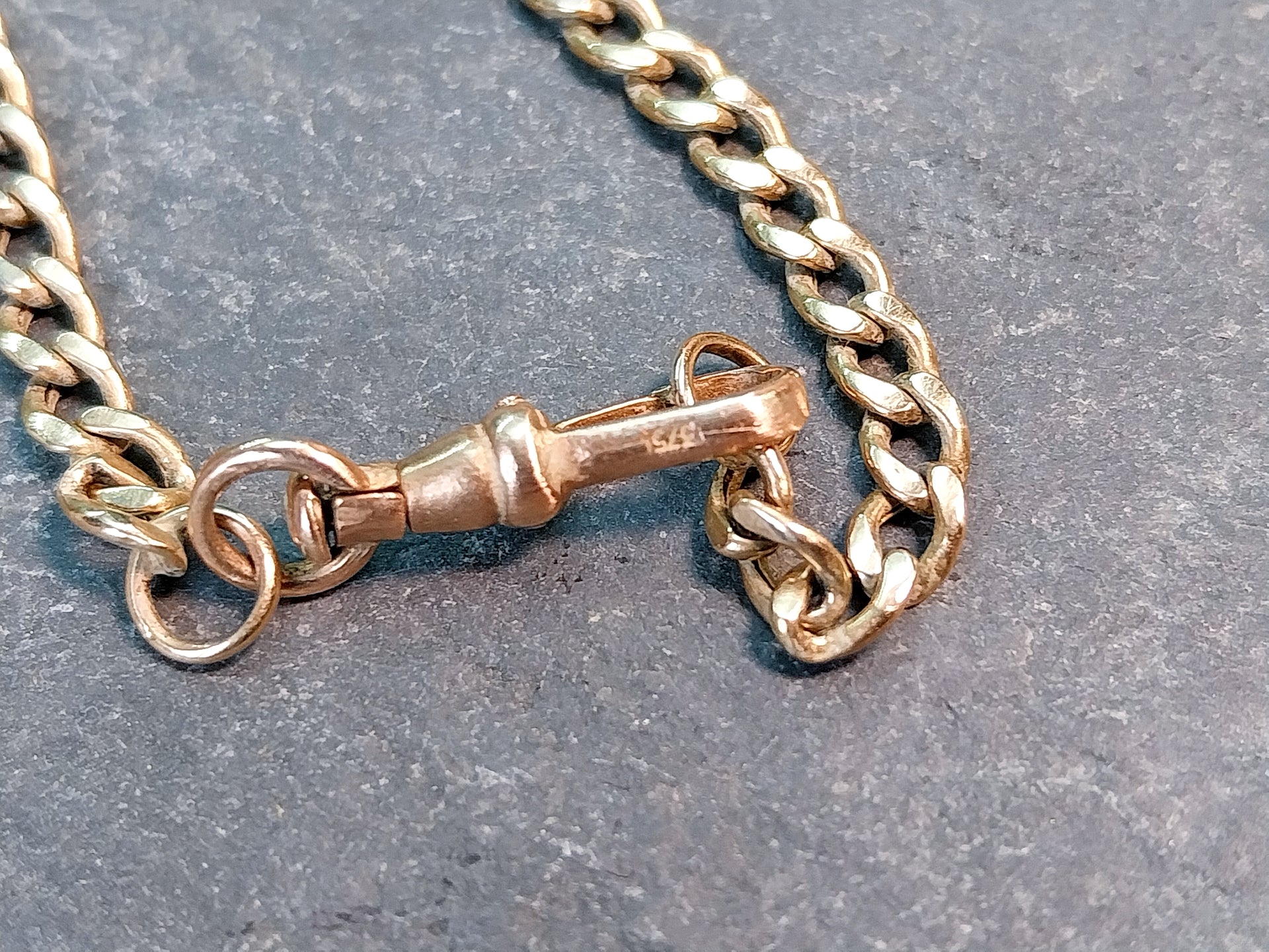 Vintage 9ct Gold CURB T-BAR Chain Necklace with Dog Clip  19" - 8.1g