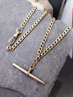 Vintage 9ct Gold CURB T-BAR Chain Necklace with Dog Clip  19" - 8.1g