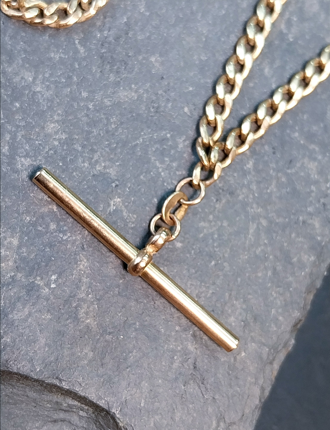 Vintage 9ct Gold CURB T-BAR Chain Necklace with Dog Clip  19" - 8.1g