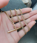 Vintage 9ct Gold CURB T-BAR Chain Necklace with Dog Clip  19" - 8.1g