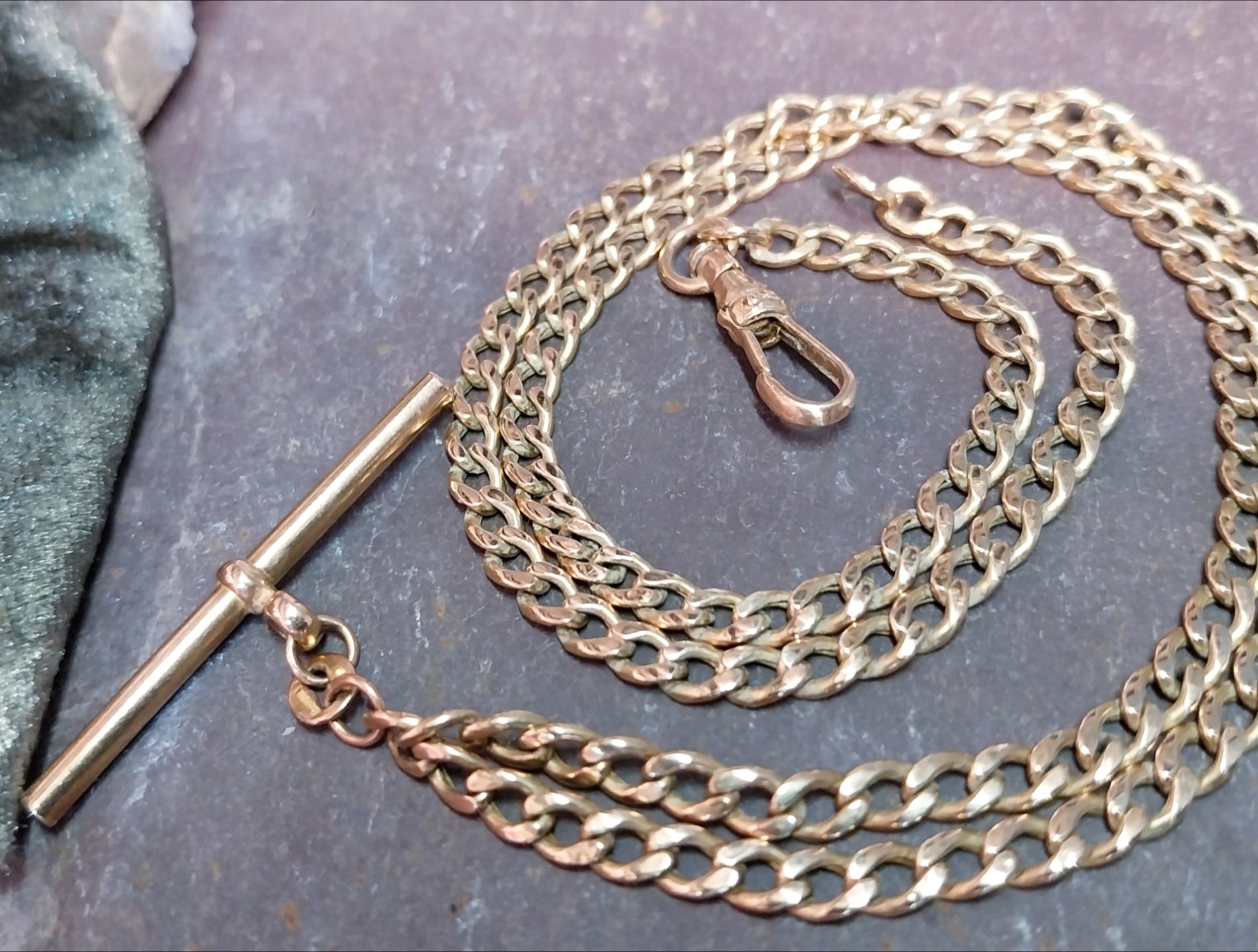 Vintage 9ct Gold CURB T-BAR Chain Necklace with Dog Clip  19" - 8.1g