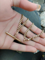 Vintage 9ct Gold CURB T-BAR Chain Necklace with Dog Clip  19" - 8.1g