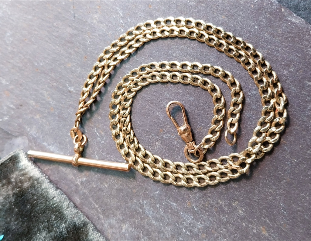 Vintage 9ct Gold CURB T-BAR Chain Necklace with Dog Clip  19" - 8.1g