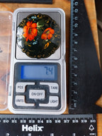 Russian Lacquer Art Brooch with Red Orange Flowers 7.4g