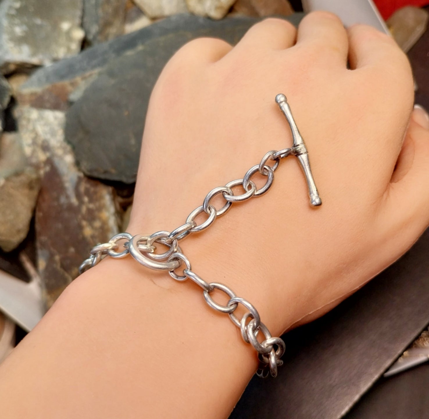 Vintage Chunky Sterling Silver T Bar Bracelet - 20cm - 19.8g
