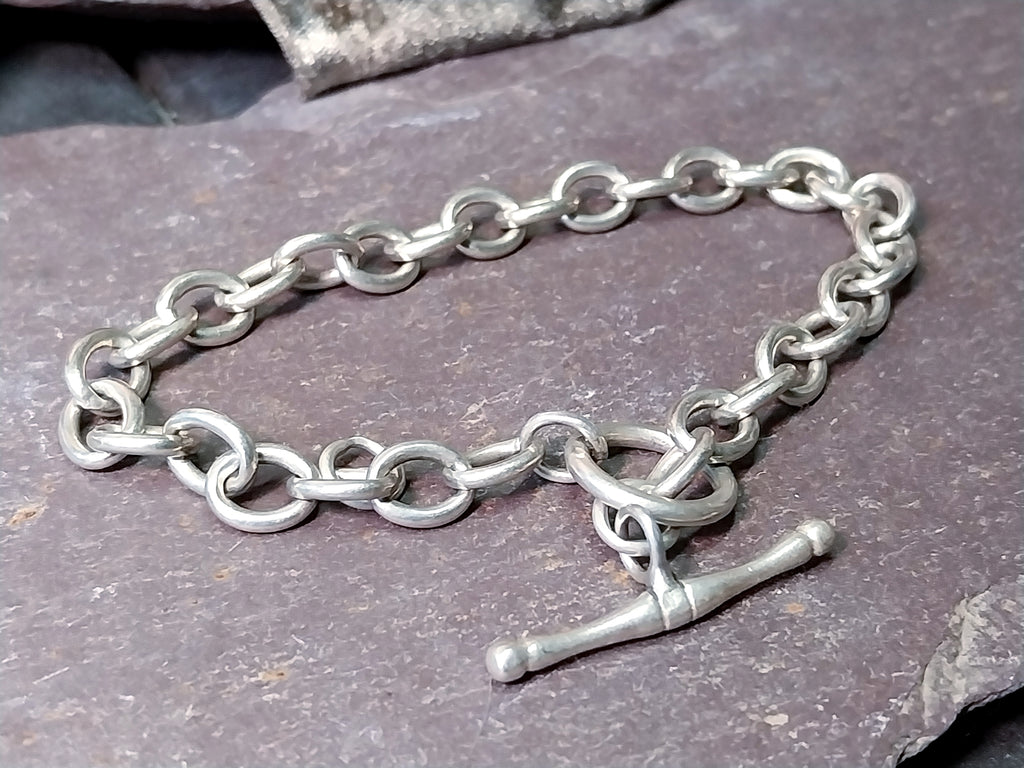Vintage Chunky Sterling Silver T Bar Bracelet - 20cm - 19.8g