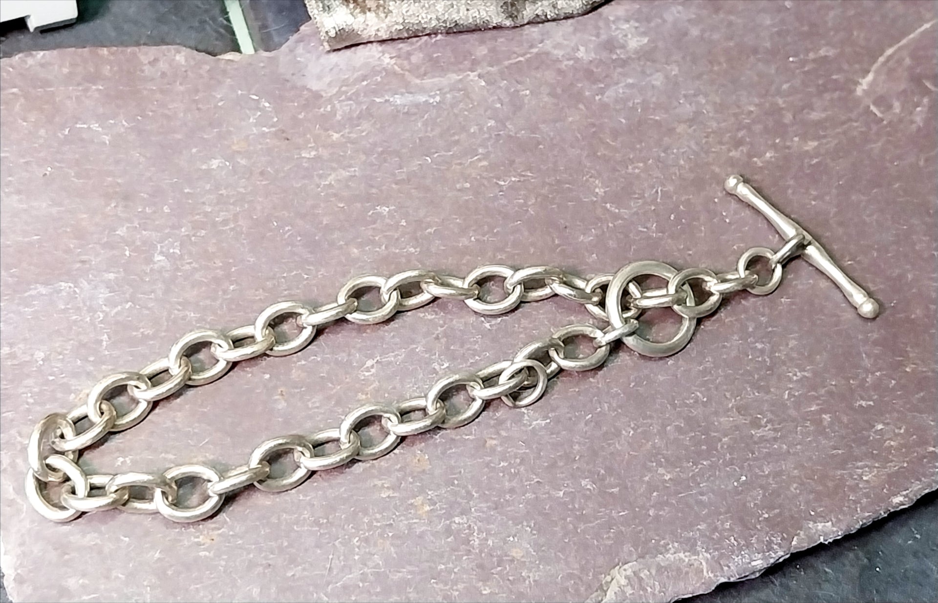 Vintage Chunky Sterling Silver T Bar Bracelet - 20cm - 19.8g