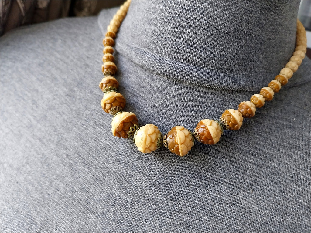 Vintage Acorn Bead Necklace - 17.5" - 34.2g