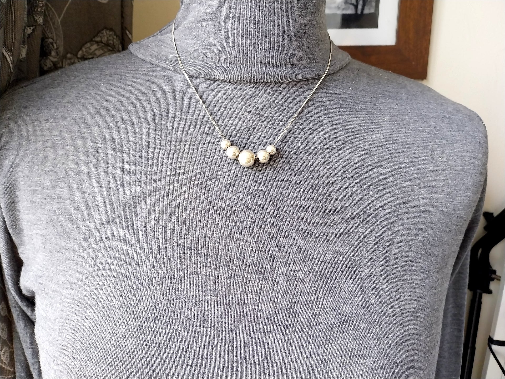 Sterling Silver Bead Ball Necklace 18" Chain - 4.8g