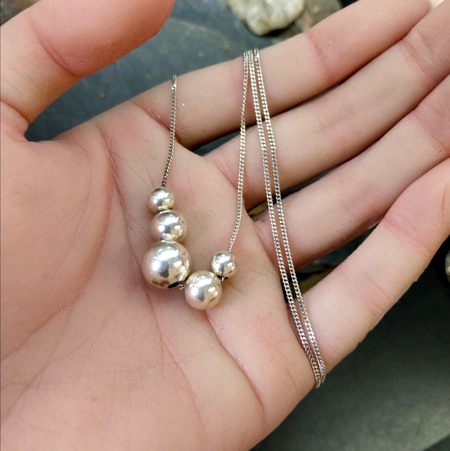 Sterling Silver Bead Ball Necklace 18" Chain - 4.8g