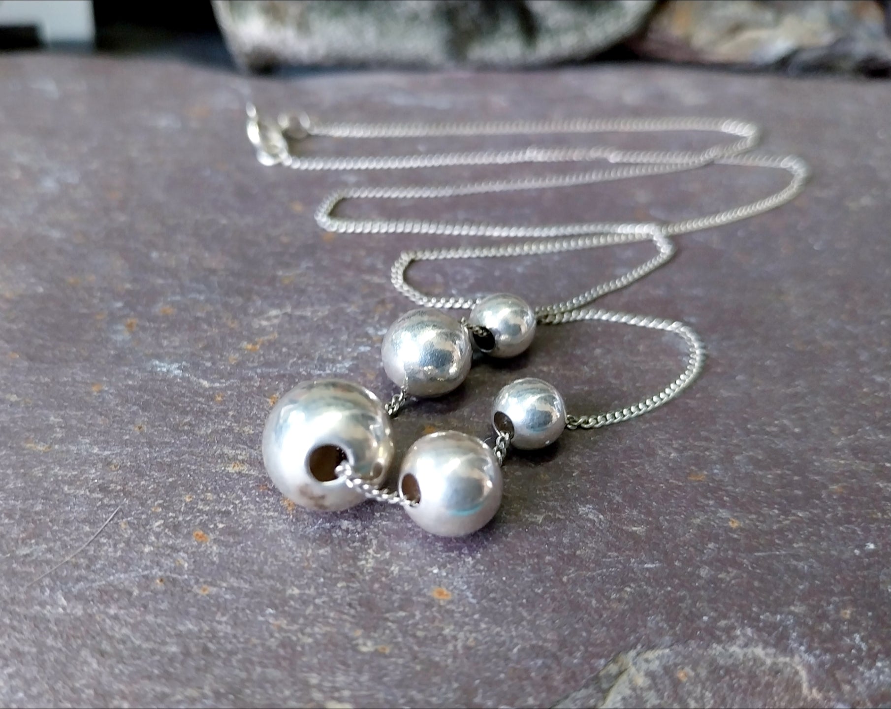 Sterling Silver Bead Ball Necklace 18" Chain - 4.8g