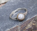 Vintage Small SILVER BANDED AGATE Ring - Size uk M (5.5) - 1g