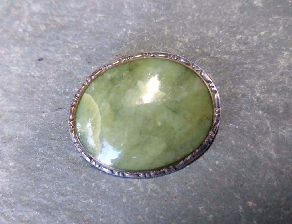 Vintage Sterling Silver Connemara Marble Brooch - 5.9g