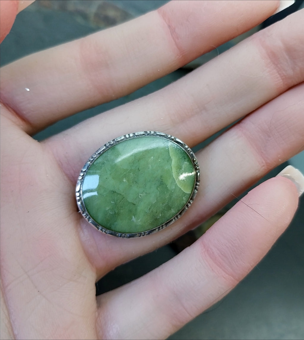 Vintage Sterling Silver Connemara Marble Brooch - 5.9g