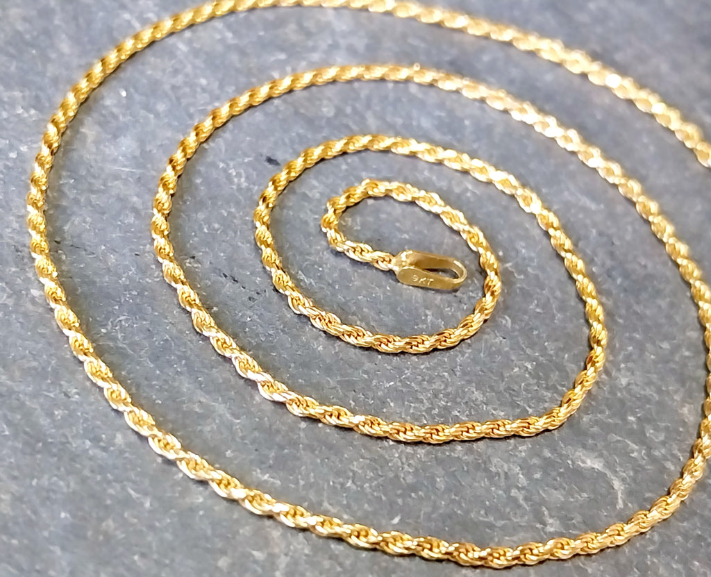Vintage 9ct GOLD Twisted Rope Chain Necklace, 18" - 3.2g