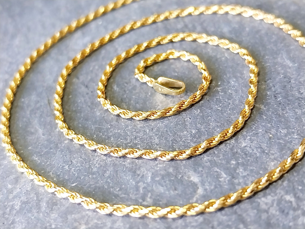 Vintage 9ct GOLD Twisted Rope Chain Necklace, 18" - 3.2g
