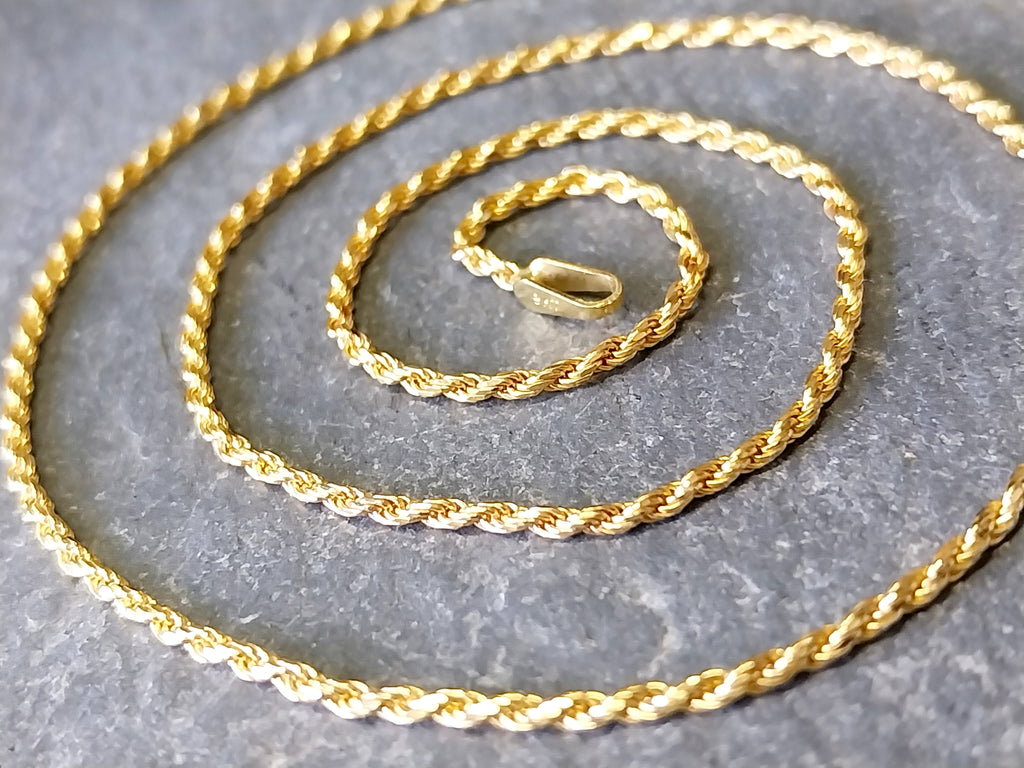 Vintage 9ct GOLD Twisted Rope Chain Necklace, 18" - 3.2g