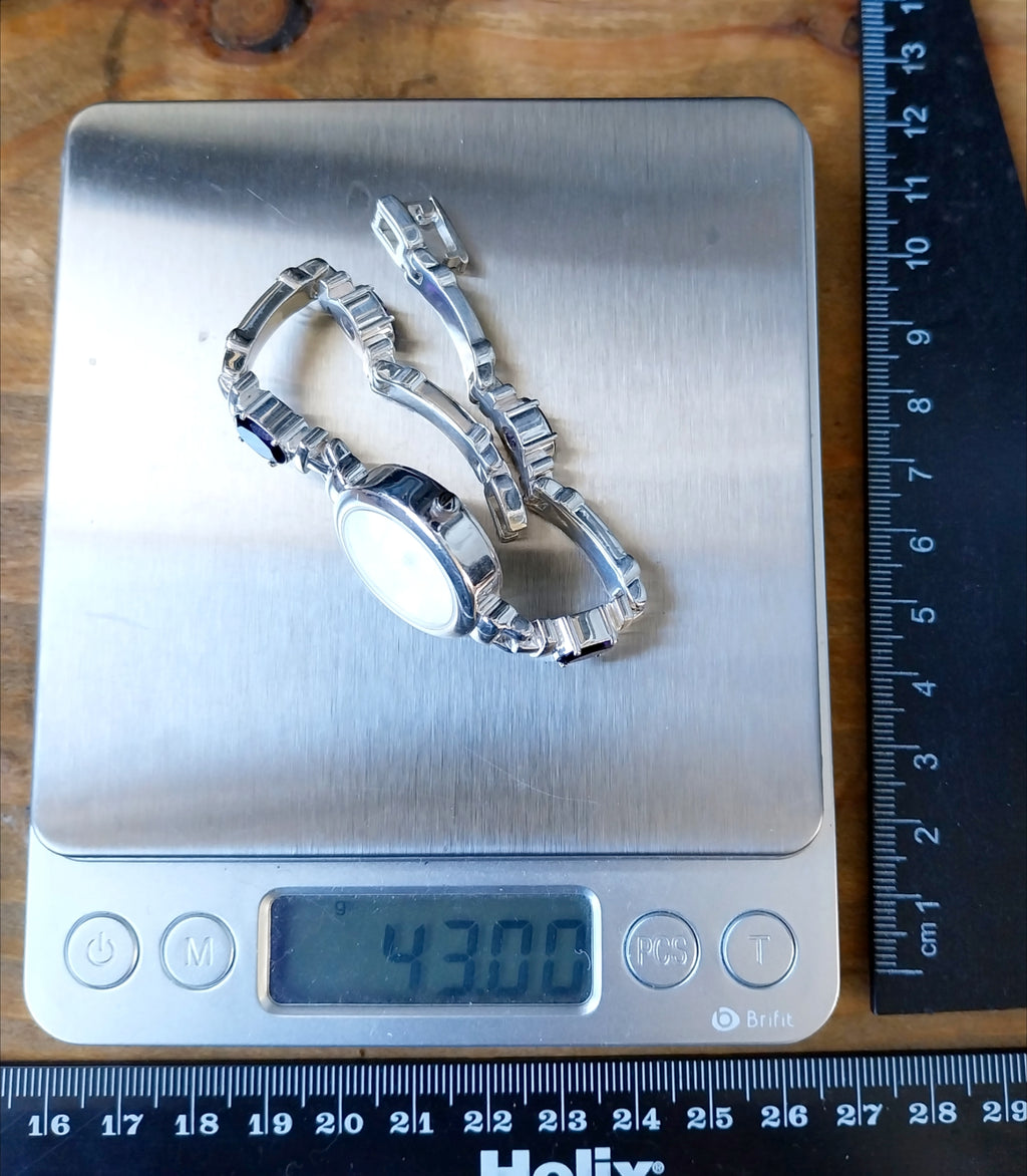 Beautiful Vintage Sterling Silver WATCH - with Amethyst in Strap 18cm - 43g