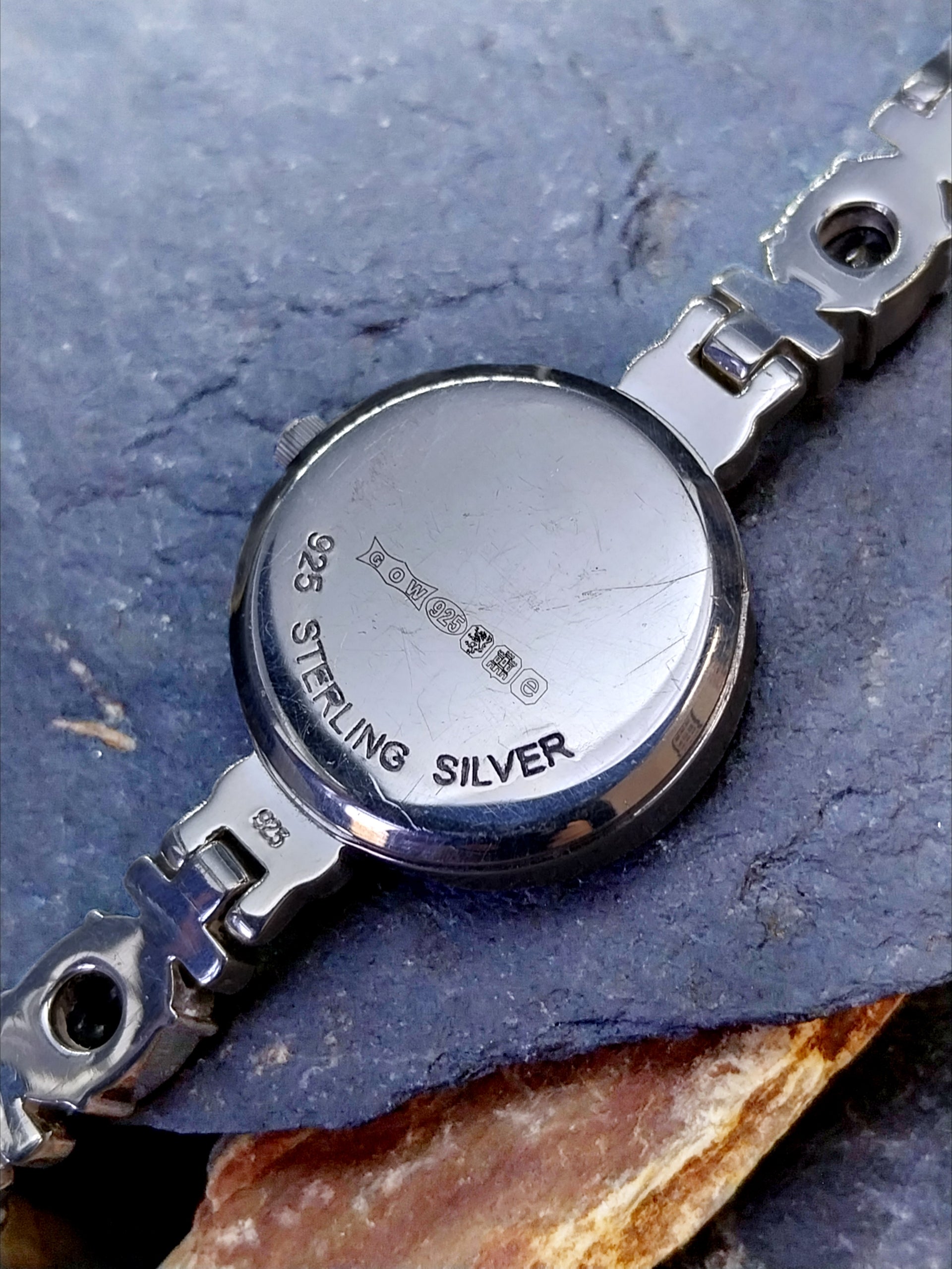 Beautiful Vintage Sterling Silver WATCH - with Amethyst in Strap 18cm - 43g