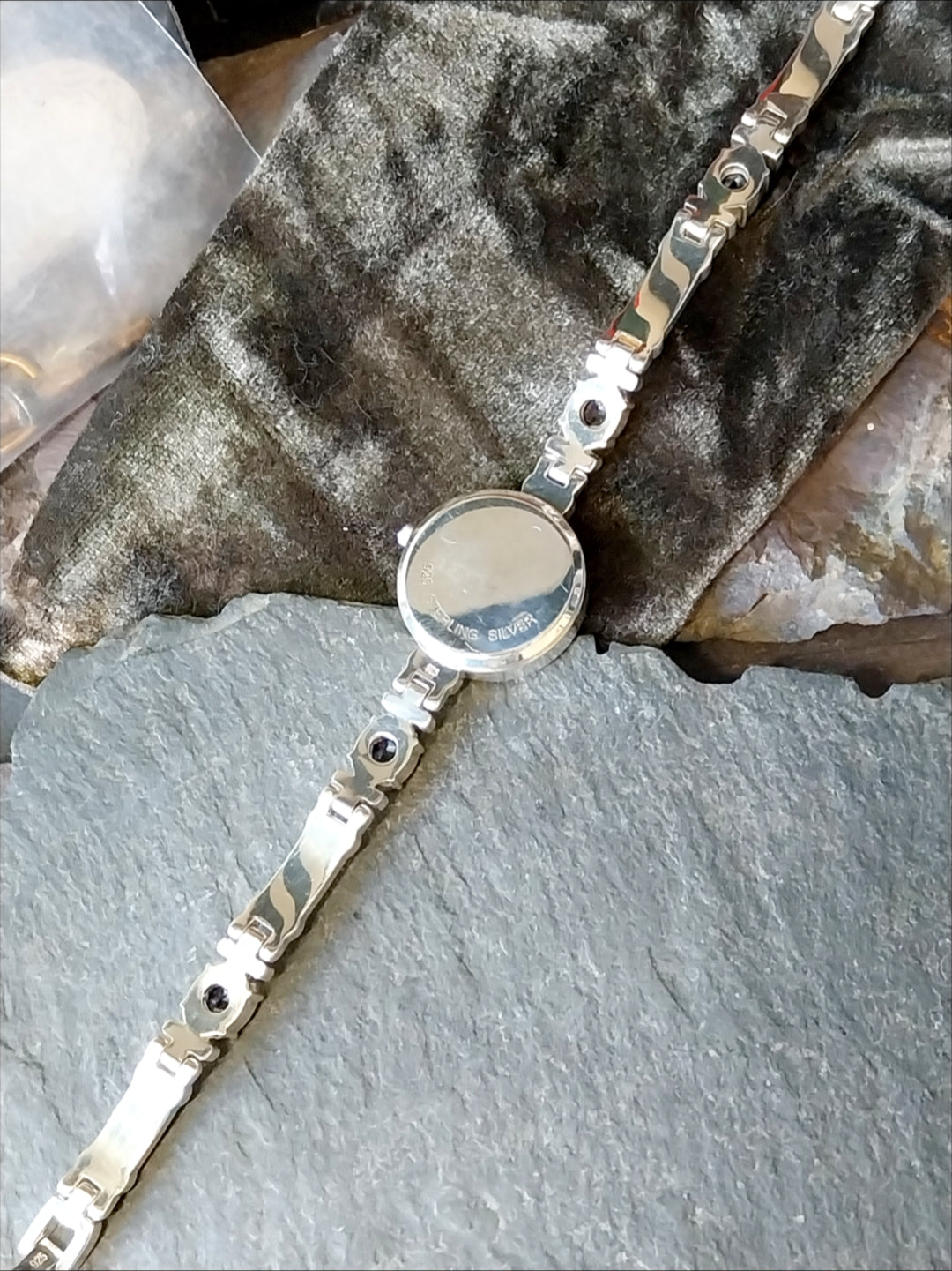 Beautiful Vintage Sterling Silver WATCH - with Amethyst in Strap 18cm - 43g