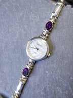 Beautiful Vintage Sterling Silver WATCH - with Amethyst in Strap 18cm - 43g