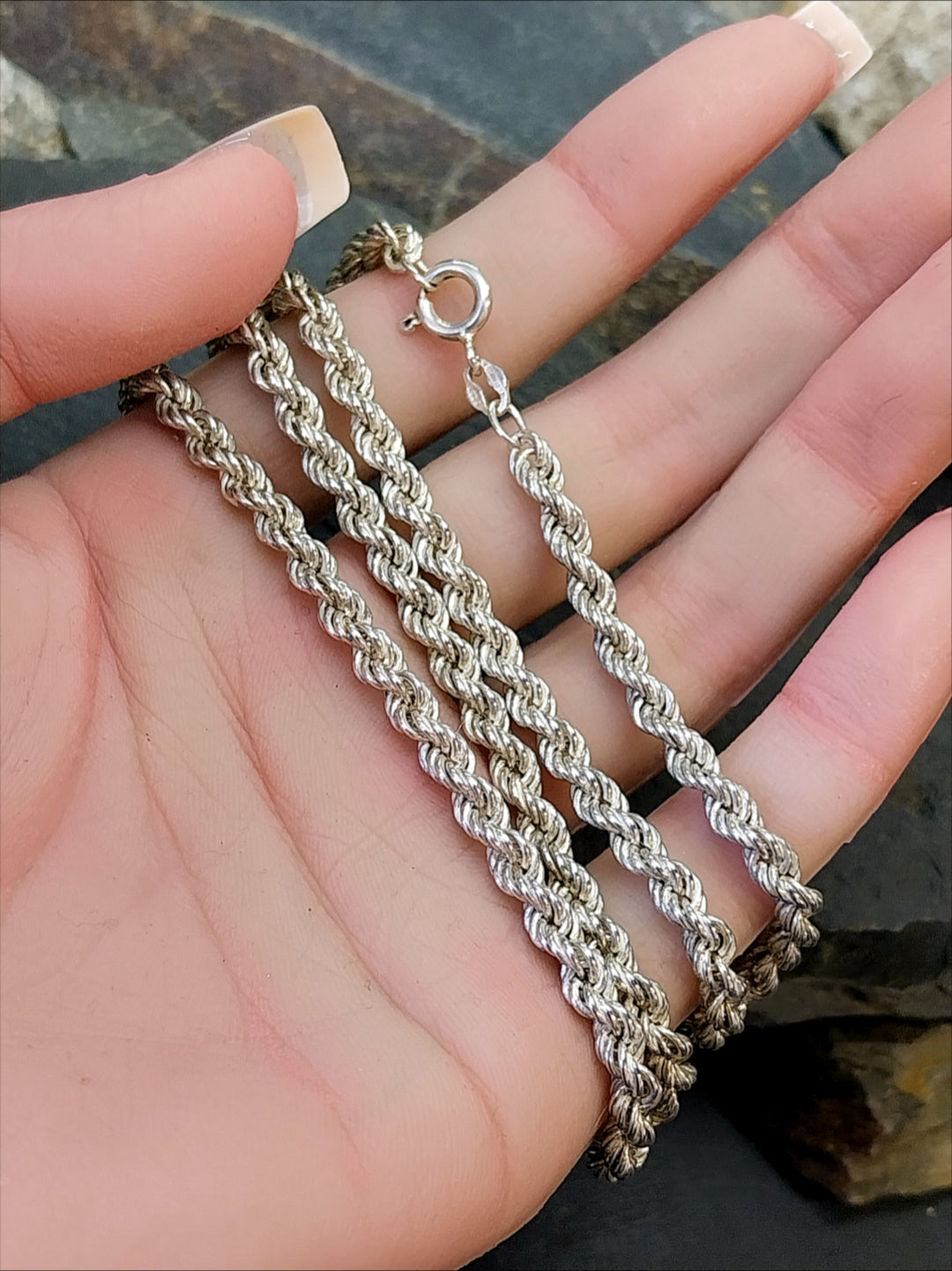STERLING SILVER Graduated Rope Chain Necklace - 20" Long - 16.6g