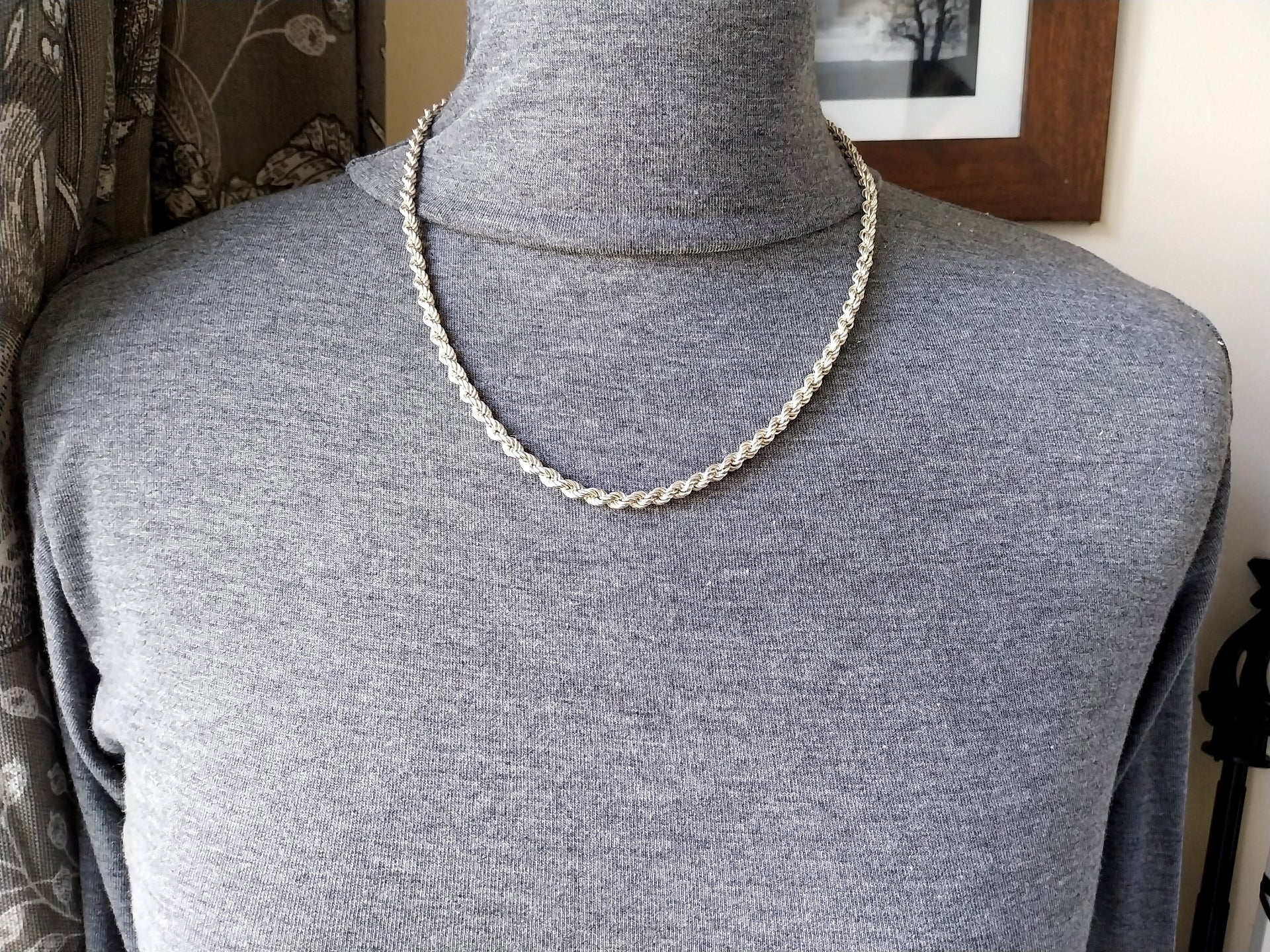 STERLING SILVER Graduated Rope Chain Necklace - 20" Long - 16.6g