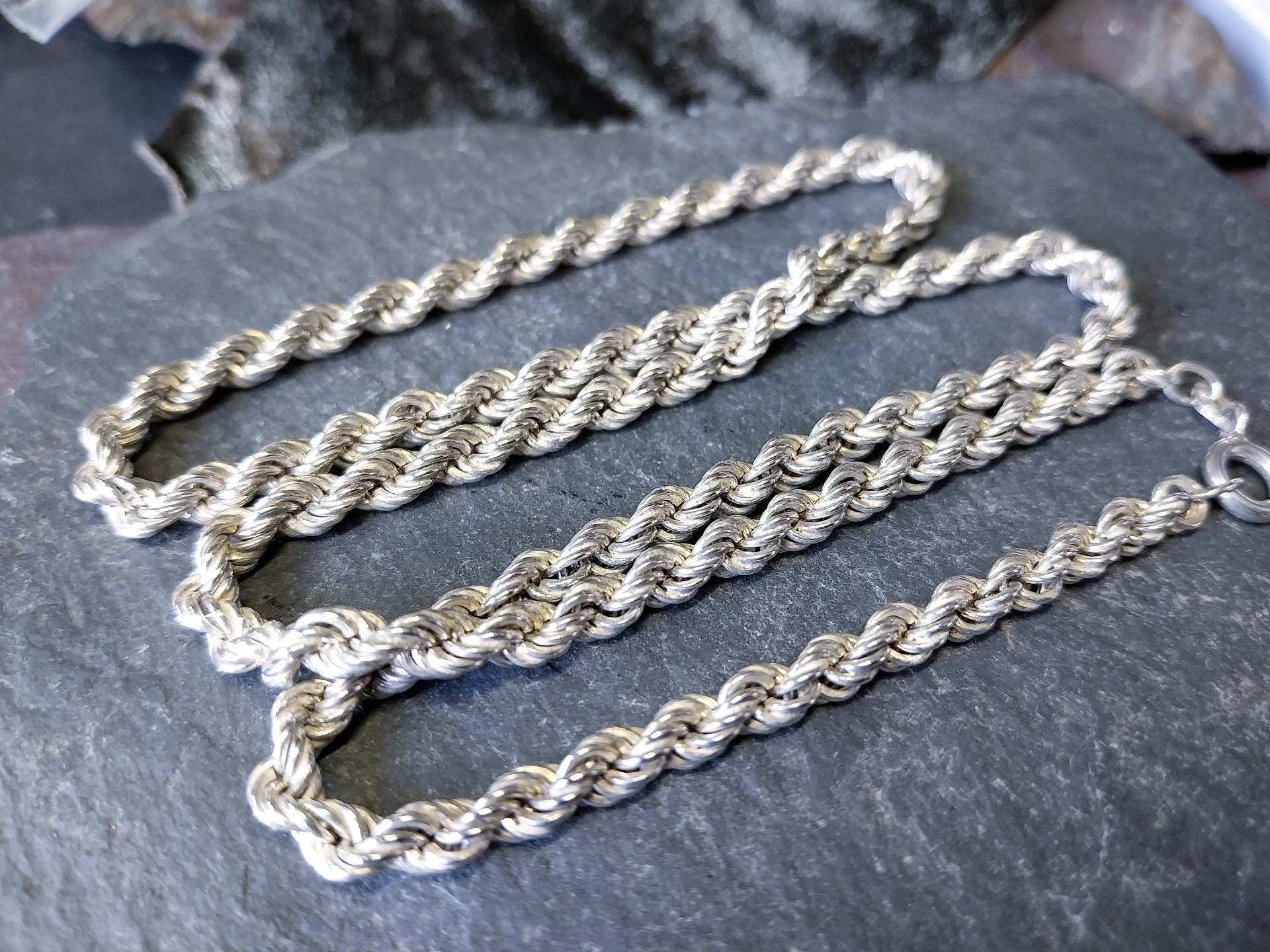 STERLING SILVER Graduated Rope Chain Necklace - 20" Long - 16.6g