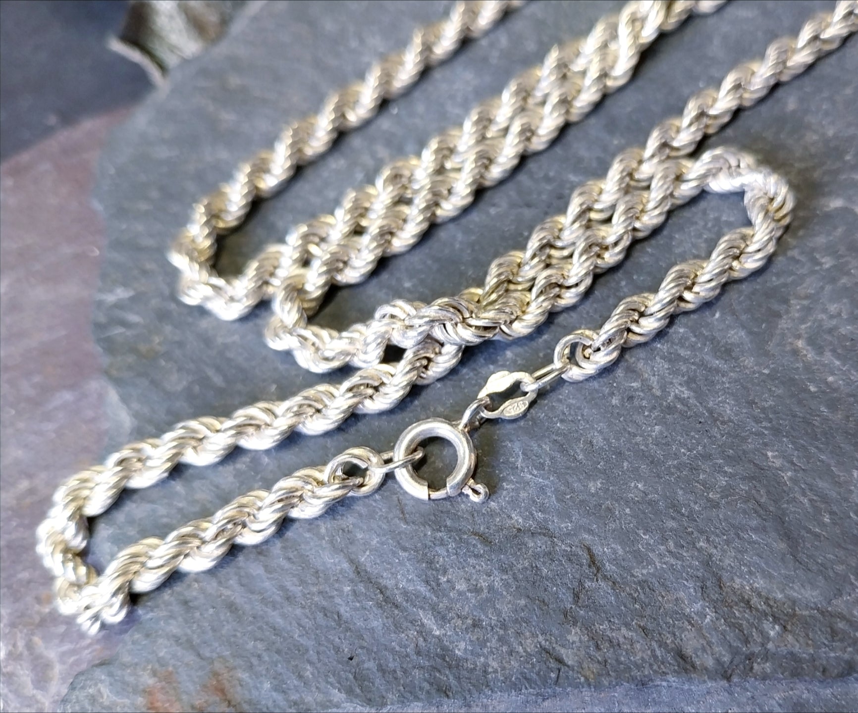 STERLING SILVER Graduated Rope Chain Necklace - 20" Long - 16.6g