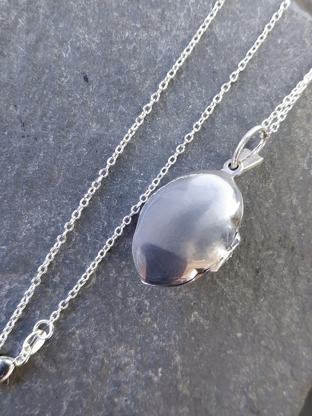 Vintage STERLING SILVER LOCKET with Marcasites and Amethyst on 22" Chain - 10.7g