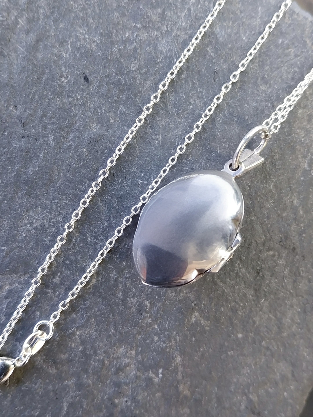 Vintage STERLING SILVER LOCKET with Marcasites and Amethyst on 22" Chain - 10.7g