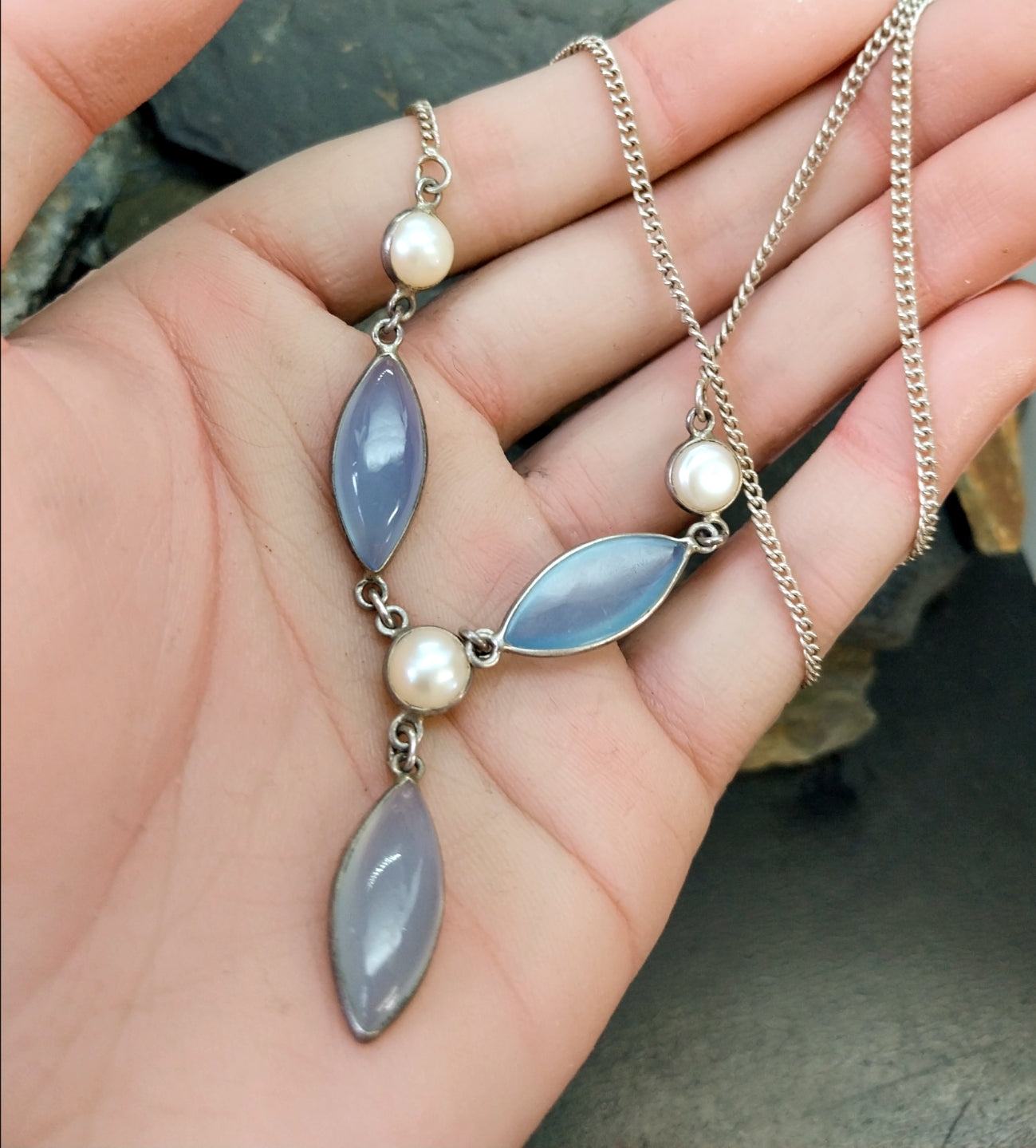 Sterling SILVER & Moonstone Necklace and Matching Earrings Gift Set 18" - 13.2g