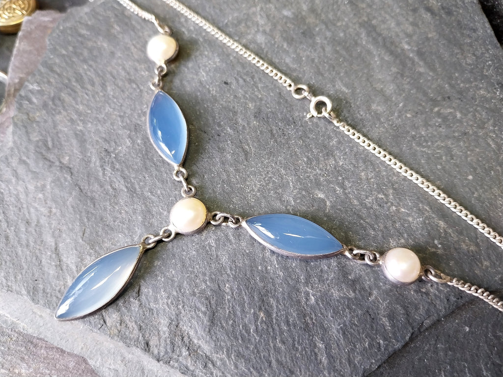 Sterling SILVER & Moonstone Necklace and Matching Earrings Gift Set 18" - 13.2g