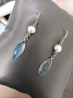 Sterling SILVER & Moonstone Necklace and Matching Earrings Gift Set 18" - 13.2g