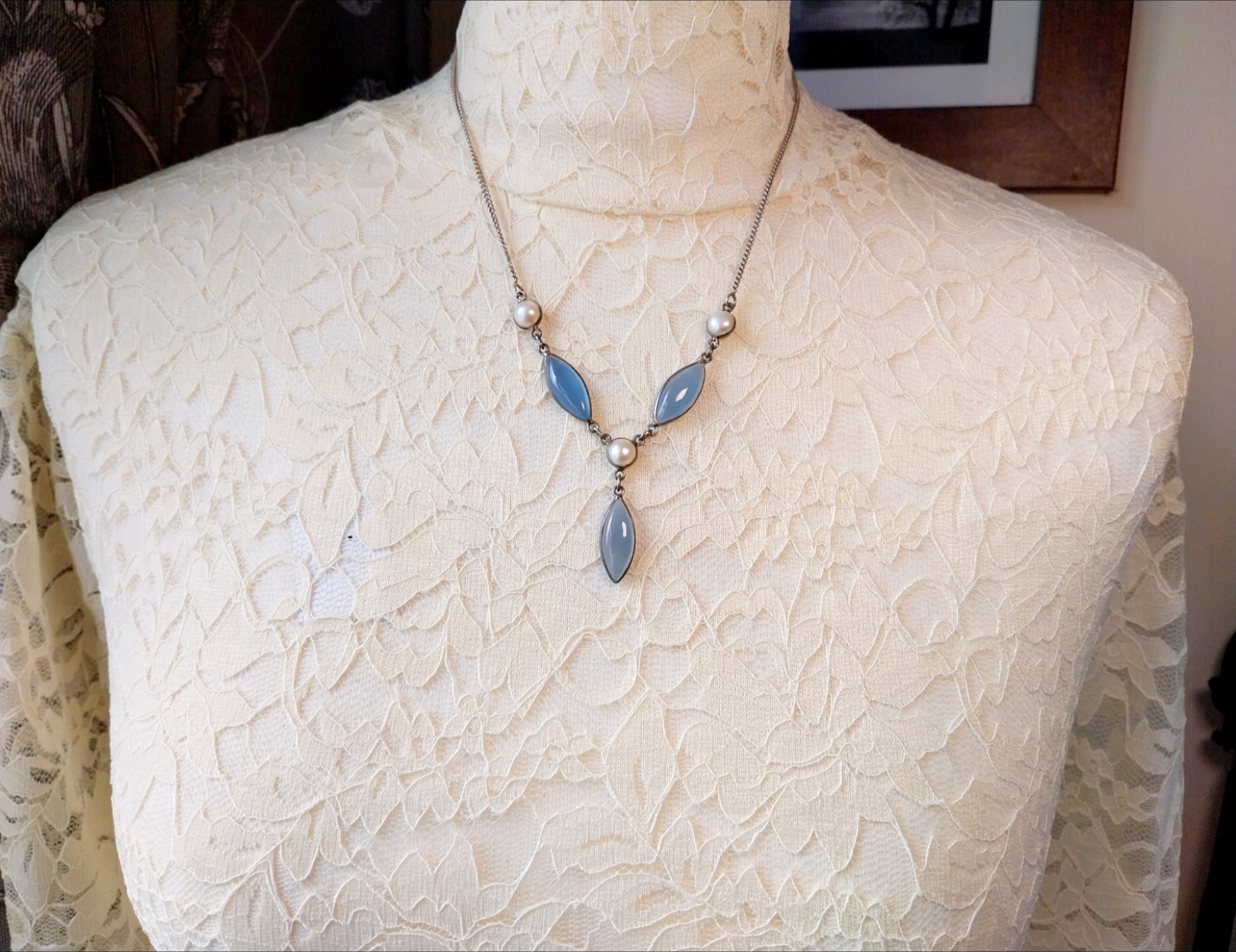 Sterling SILVER & Moonstone Necklace and Matching Earrings Gift Set 18" - 13.2g