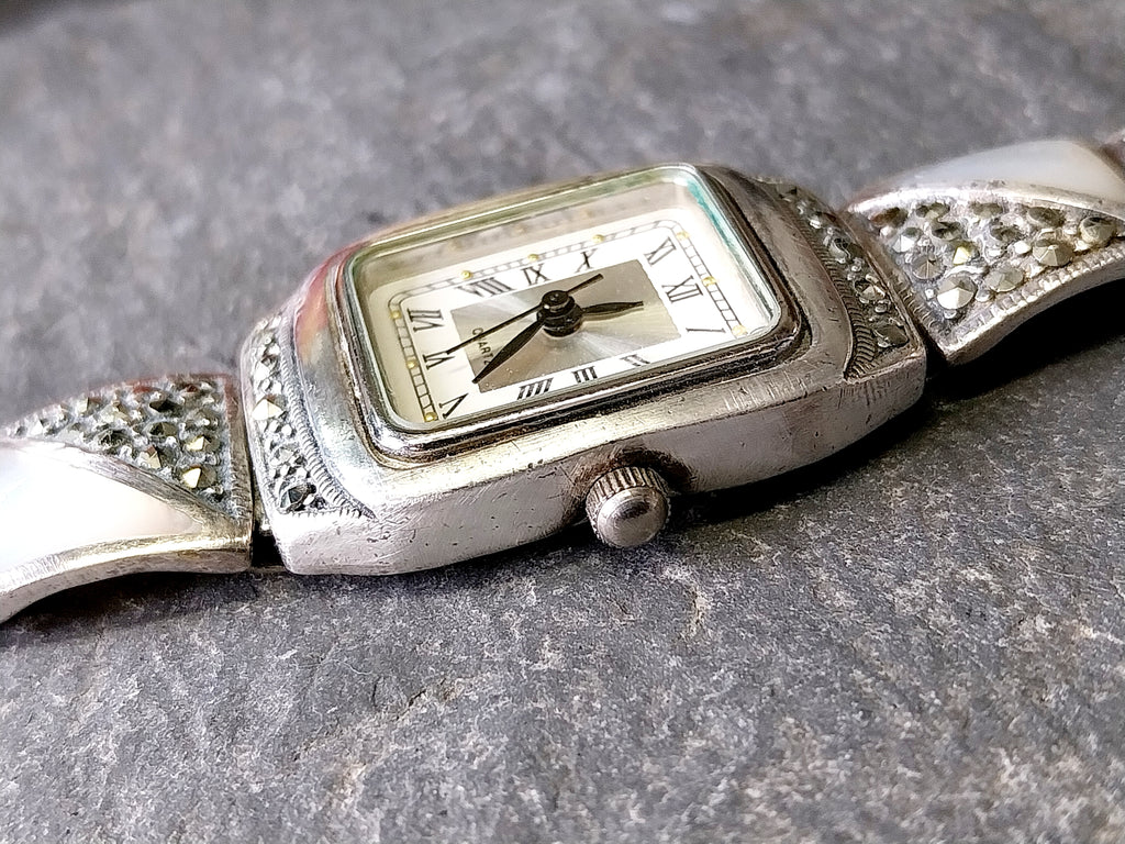 Vintage Sterling Silver WATCH - with Mother of Pearl Strap 18cm - 35.5g