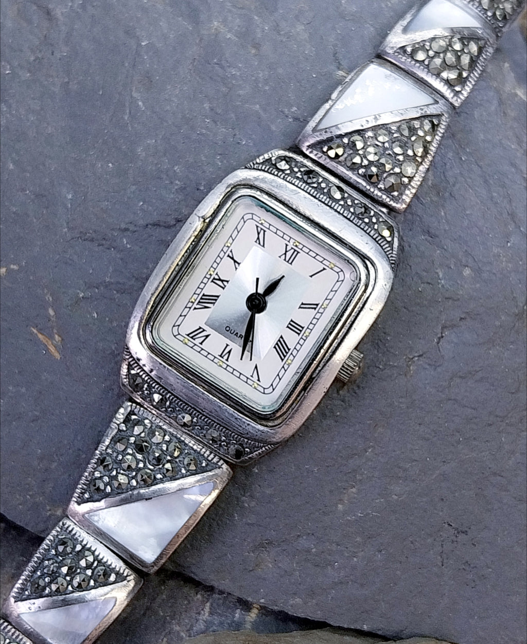 Vintage Sterling Silver WATCH - with Mother of Pearl Strap 18cm - 35.5g