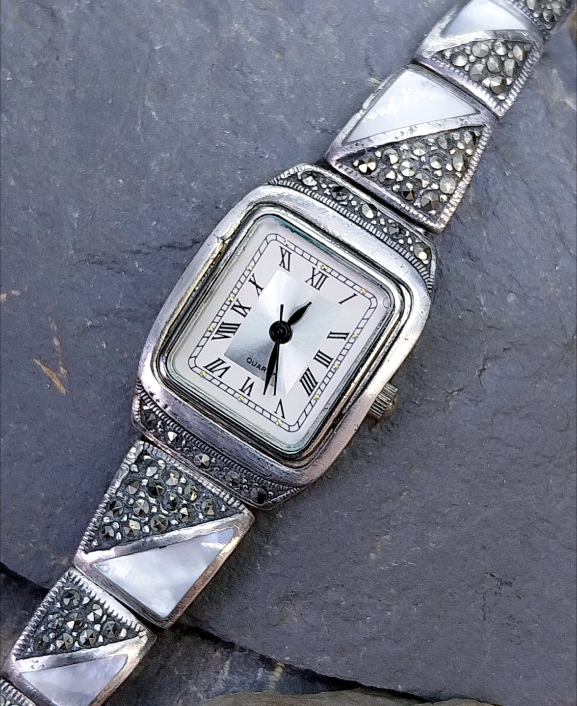 Vintage Sterling Silver WATCH - with Mother of Pearl Strap 18cm - 35.5g