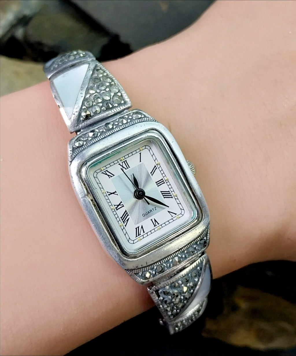 Vintage Sterling Silver WATCH - with Mother of Pearl Strap 18cm - 35.5g