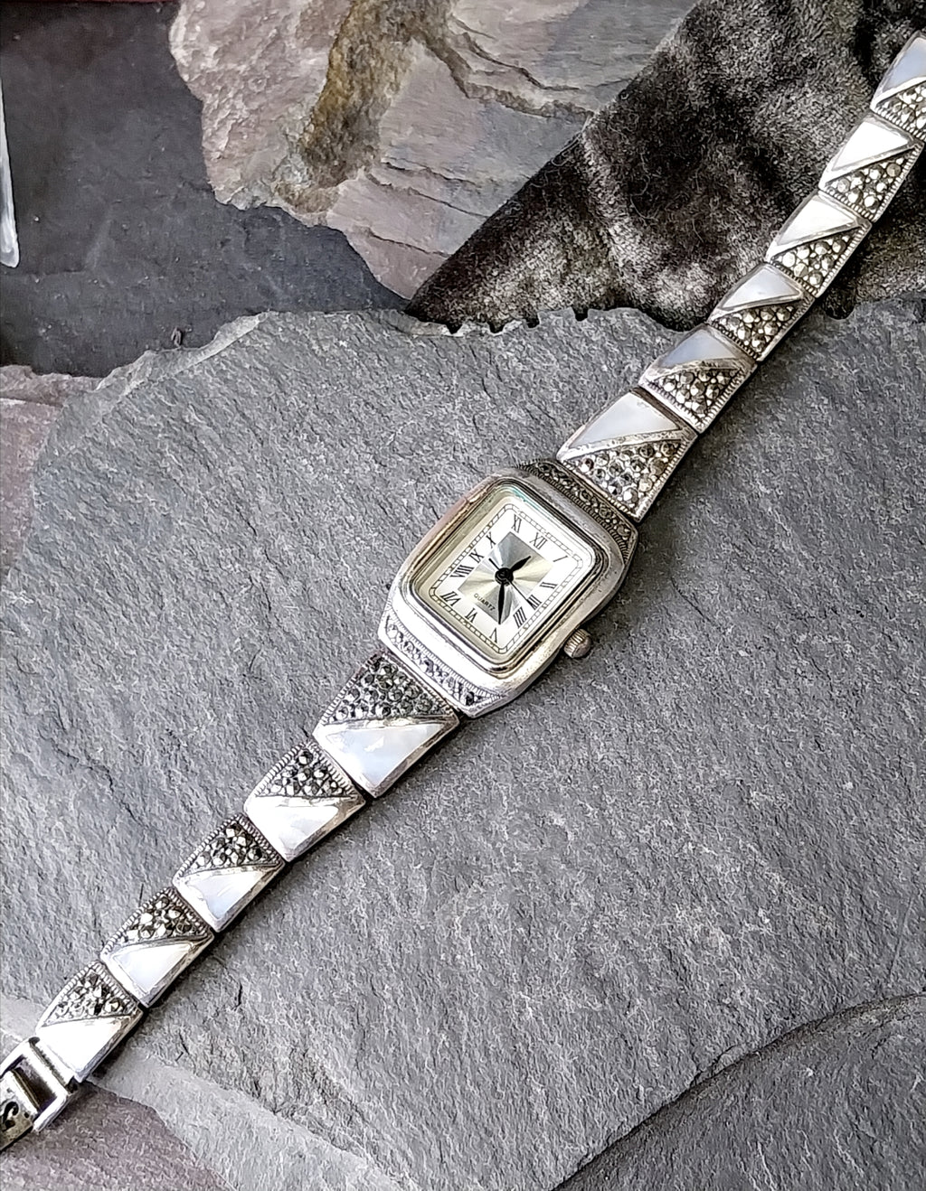 Vintage Sterling Silver WATCH - with Mother of Pearl Strap 18cm - 35.5g