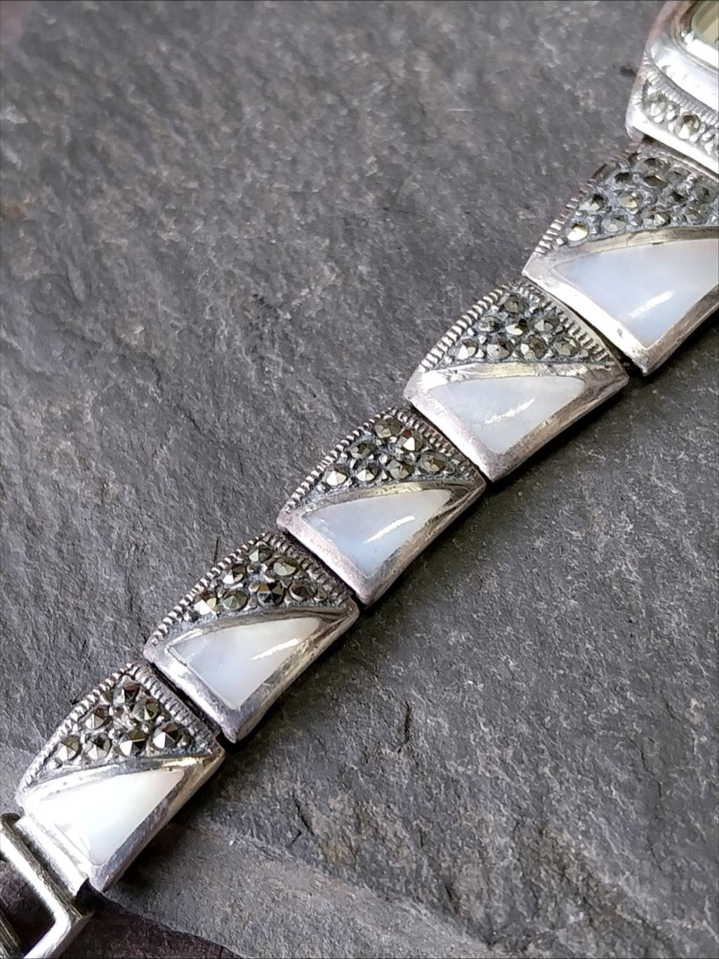 Vintage Sterling Silver WATCH - with Mother of Pearl Strap 18cm - 35.5g