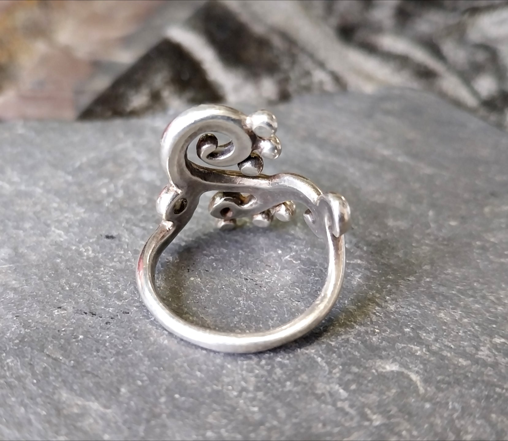 Vintage Abstract Sterling Silver Ring - uk size P (us 7.5) - 6g